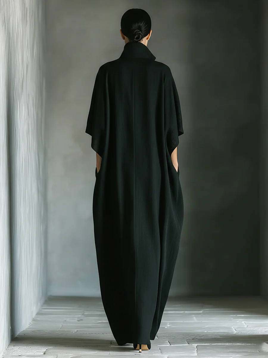Alessandra • Minimalistické černé oversize dlouhé šaty s kimono rukávy