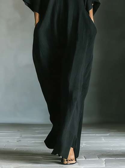 Alessandra • Minimalistické černé oversize dlouhé šaty s kimono rukávy